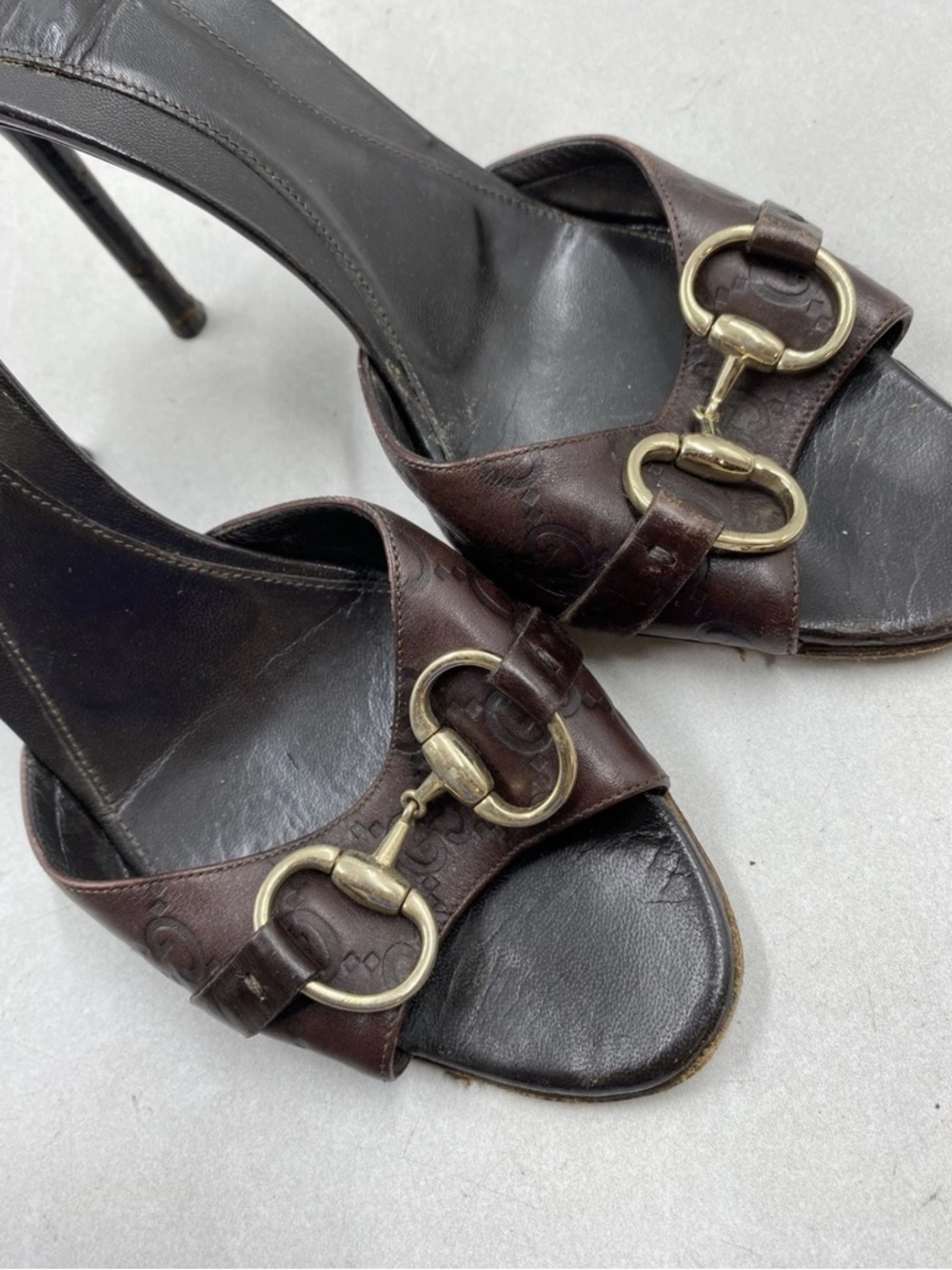 Gucci Brown Leather Horsebit Heeled Mules - Picture 3 of 5